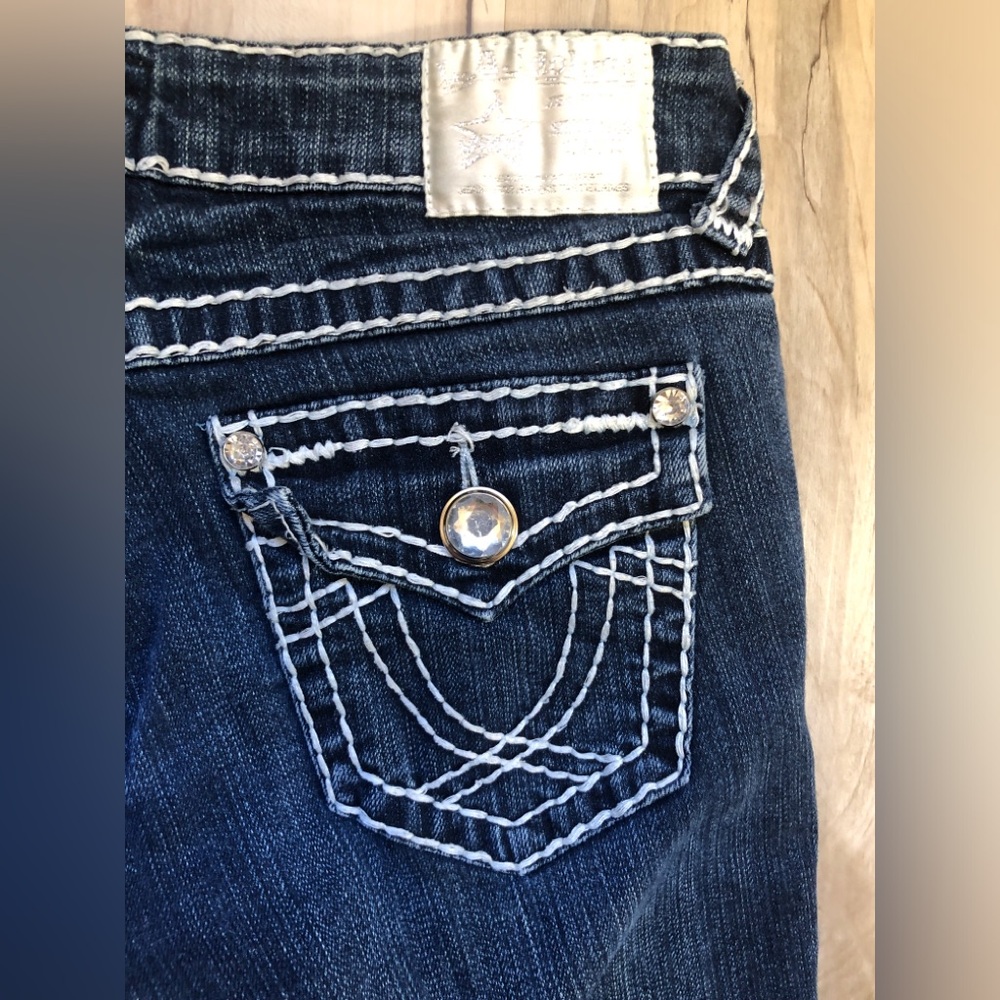 Vintage Y2K LA Idol Jeans 3 Low Rise Bootcut Rhinestone McBling Dark Wash 27 28" - Picture 16 of 16